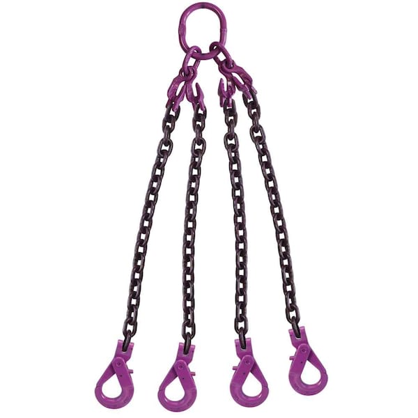 1/2" x 10', Adjustable 4Leg Chain Sling w/ Self-Locking Hooks-Grade100